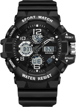 findtime Men's Watch Sports Military Watches Waterproof Digital Analog Watch Tactical Outdoor Work Electronic Wristwatch Cool Big Face Watch with LED Alarm Stopwatch black silver