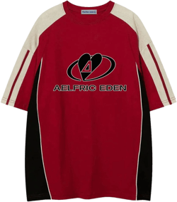 Aelfric Eden Oversized Graphic Tees Men Contrast Color Speedway Racing Tee Unisex Streetwear Tshirt Patchwork Polo Tee X-Small Red