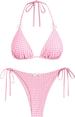 ZAFUL Women's Sexy Halter Bikini Sets Bow Decor Tiny Floral Print Bikini Swimsuits Tie Side Triangle Bathing Suits
