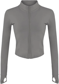 Lviefent Womens Lightweight Full Zip Running Track Jacket Workout Slim Fit Yoga Sportwear with Thumb Holes X-Large Grey