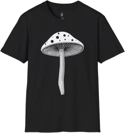 Black and White Mushroom Graphic Art Tee - 100% Cotton T-Shirt