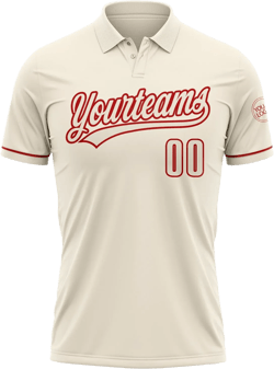 Custom Cream Red Performance Vapor Golf Polo Shirt