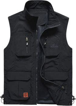 Flygo Men's Lightweight Outdoor Travel Work Fishing Vest with Multi-Pockets Large 02 Black
