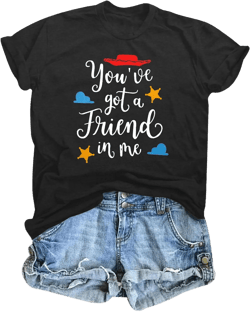 SUPEYA Youve Got A Friend in Me T-Shirt for Women Funny Letter Print Shirt Cute Graphic Short Sleeve Tees Tops Small Grey