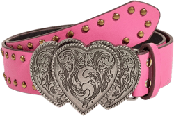 Bounzhi Western Leather Belt for Women Heart Buckle Jeans Belt Vintage Ladies Waist Belt Cowgirls Belt Pink