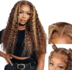 Honey Blonde 13x4 Deep Wave Lace Front Wigs Human Hair Pre Plucked with Baby Hair 4/27 Highlight Glueless HD Transparent Lace Frontal Wigs for Black Women 180 Density (28 Inch)