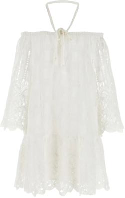 Evergreen off-the-shoulder lace dress