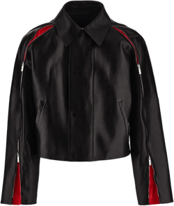 contrasting-panels zip-up leather jacket