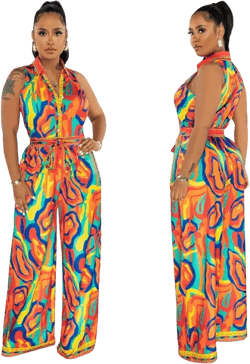 Fashion Print Wide Leg Jumpsuit Overalls for Women