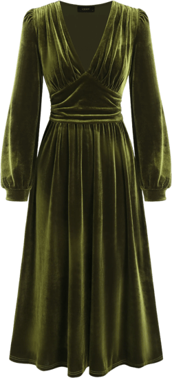 Velvet V-neck Solid Ruched Midi Dress
