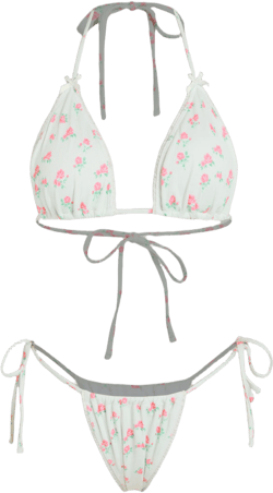 Halter Bowknot Rose Tie Side Bikini Swimsuit