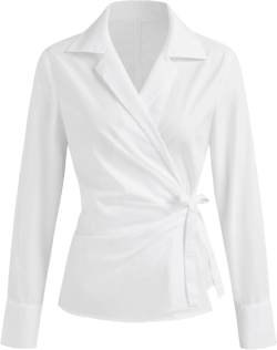 100% Cotton Collar Solid Wrap Knotted Long Sleeve Shirt