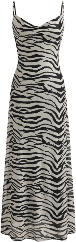 Mesh Cowl Neck Zebra Striped Maxi Dress