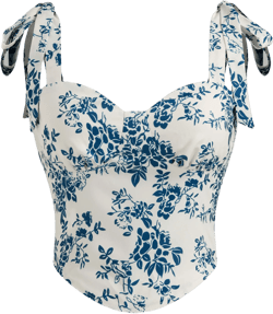 Sweetheart Floral Knotted Shirred Crop Tank Top