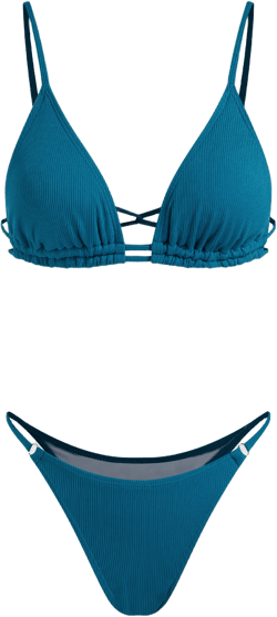 V-neck Criss Cross Triangle Thong Bikini Set