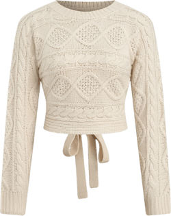 Cable Knit Round Neckline Cut Out Knotted Long Sleeve Top