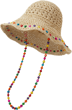 COLORFUL BEAD LACE-UP STRAW HAT