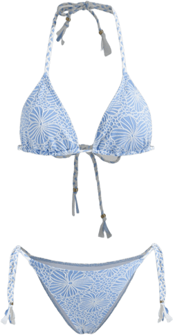 Halter Neckline Floral Beaded Triangle Tie Side Bikini Set