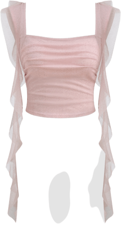 Mesh Square Neck Solid Ruched Ruffle Hem Crop Tank Top