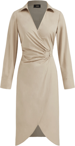 100% Cotton V-neck Ruched Knotted Wrap Midi Dress