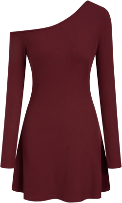 Asymmetrical Neck Ruffle Mini Dress