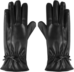 BOWKNOT FAUX LEATHER GLOVES