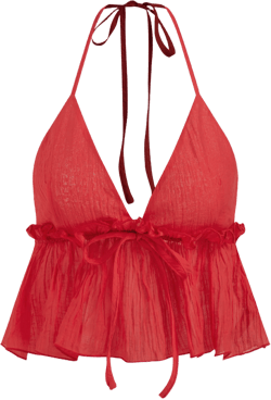 Halter Neckline Lettuce Trim Knotted Crop Top
