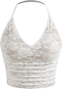 V-neck Floral Lace Ruched Halter Crop Cami Top