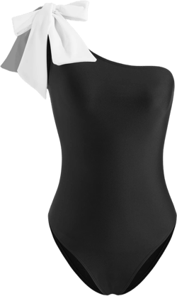 Shaping Asymmetrical Neck Bowknot One Piece Swimsuit