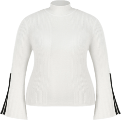 High Neck Rib Knit Split Bell Sleeve Sweater Curve & Plus