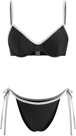 V-neck Polka Dot Contrasting Binding Underwire Tie Side Bikini Set