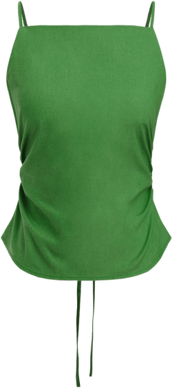 Linen-blend Square Neck Solid Ruched Knotted Cami Top