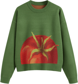 Knit Round Neckline Tomato Graphic Oversized Sweater