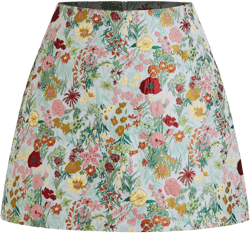 Jacquard Mid Rise Floral Zipper Mini Skirt