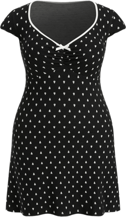 V-neck Bowknot Heart Print Contrasting Binding Mini Dress Curve & Plus