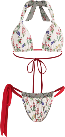 V-neck Floral Halter Tie Side Bikini Swimsuit