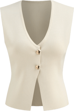 Knitted V-neck Solid Button Vest