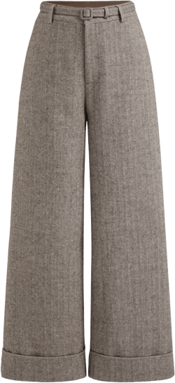 Wool-look Mid Rise Belted Wide Leg Trousers