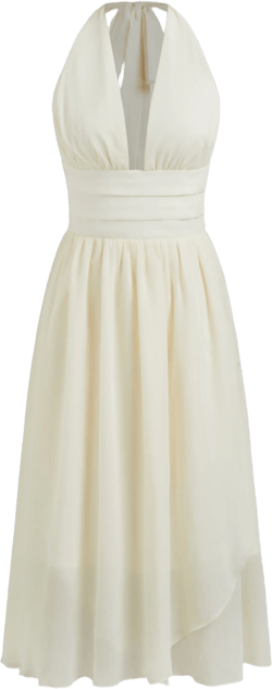 Chiffon Halter Neckline Ruffle Maxi Dress