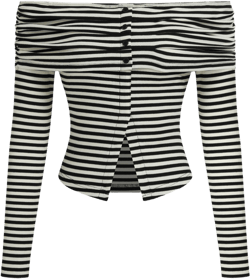 Off-shoulder Striped Split Long Sleeve Top