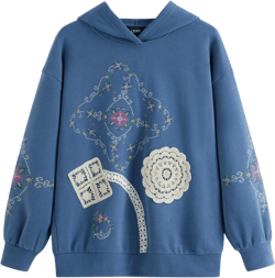 Terry Graphic Appliques Oversized Hoodie Curve & Plus