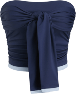 Knotted Two Tone Ruched Crop Bandeau Top