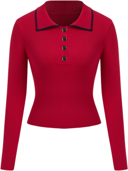 Knit Polo Button Contrasting Binding Top