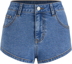 High Stretch Cider Denim Low Rise Solid Rhinestone Micro Straight Leg Shorts