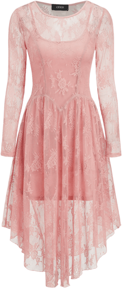 Lace Round Neck Tulle Asymmetrical Hem Midi Dress & Solid Cami Mini Dress