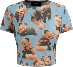 Round Neck Panda Graphic Crop Short Sleeve Tee