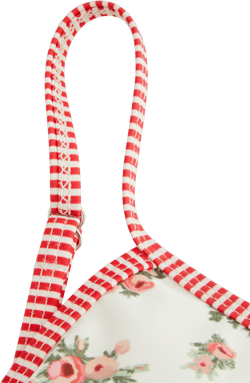 U-neckline Floral Stripe Bowknot Bracelet Tie Side Bikini Set