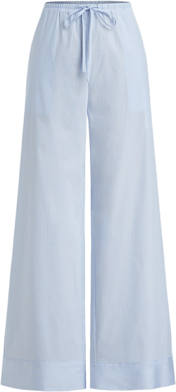 Cotton-blend Mid Rise Stripe Drawstring Wide Leg Trousers