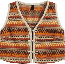 Woven V-neck Striped Tie Front Crop Vest Curve & Plus
