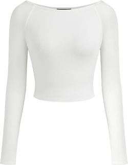 Cotton-blend Boat Neck Long Sleeve Tee 
